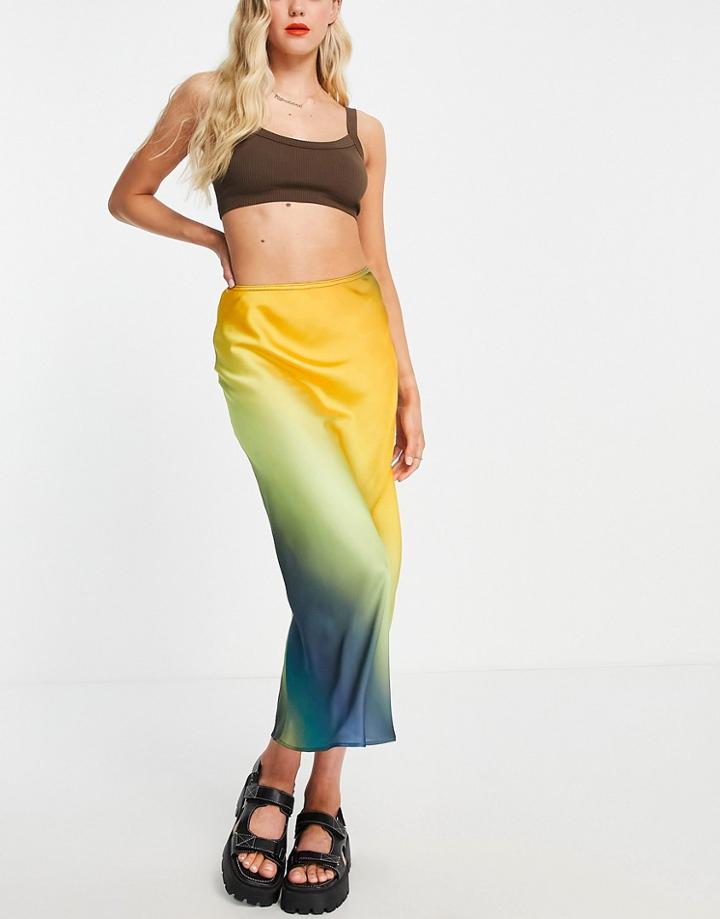Topshop Ombre Satin Bias Midi Skirt In Multi