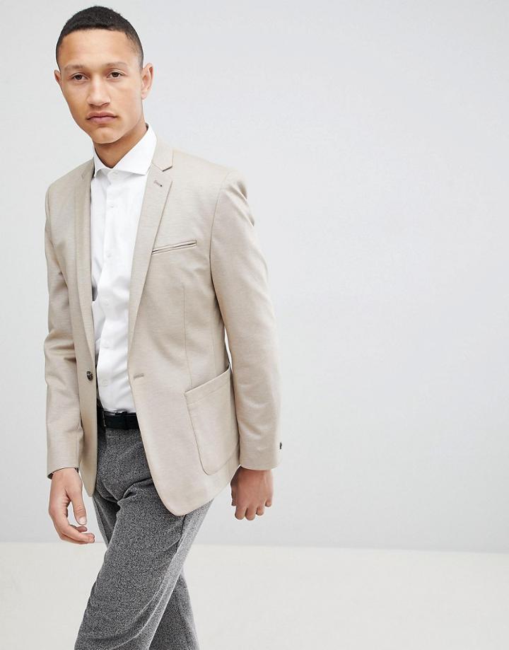 Asos Design Super Skinny Blazer In Putty Jersey - Stone
