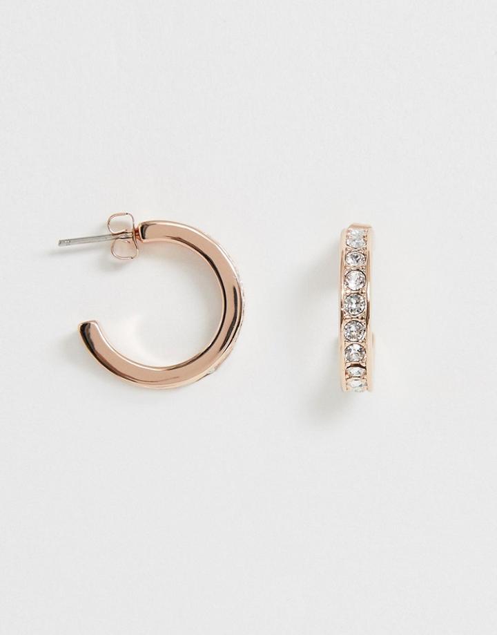 Ted Baker Rose Gold Pave Huggie Hoop Earrings