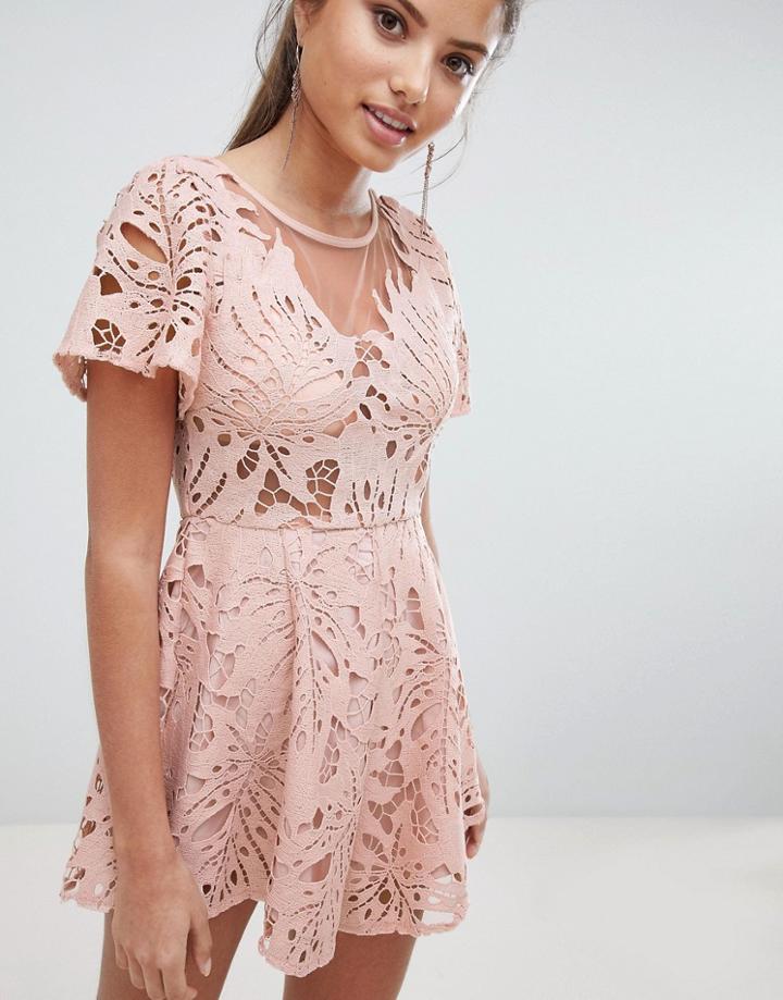 Love Triangle Lace Romper - Pink
