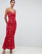 Jarlo Cami Strap Allover Lace Maxi Dress In Red - Red