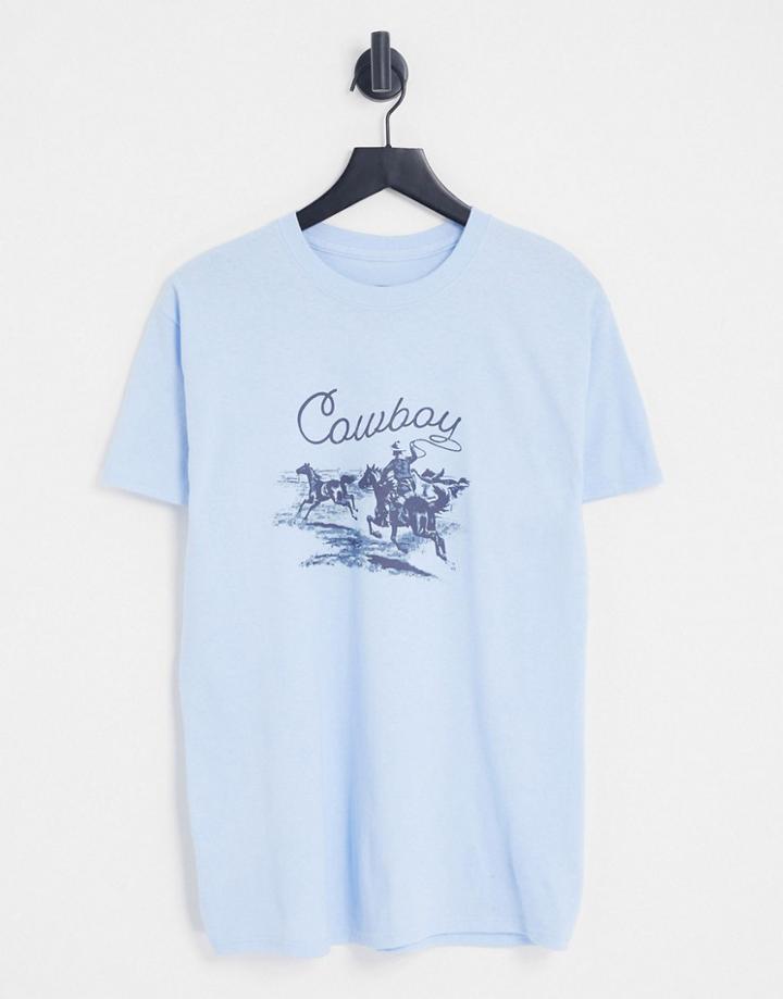 Daisy Street T-shirt In Baby Blue With Retro Cowboy Graphic