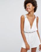 Pull & Bear Crochet Detail Romper - White