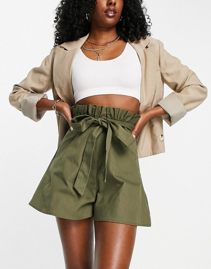Asos Design Utility Belted Shorts In Khaki-green