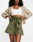 Asos Design Utility Belted Shorts In Khaki-green