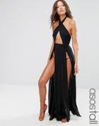 Asos Tall Cross Neck Split Maxi Beach Dress - Black