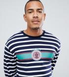 Asos Design Tall Relaxed Heavyweight Long Sleeve Striped T-shirt With Emblem Print - Multi