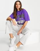 Asos Design Oversized T-shirt With Varsity Graphic In Purple