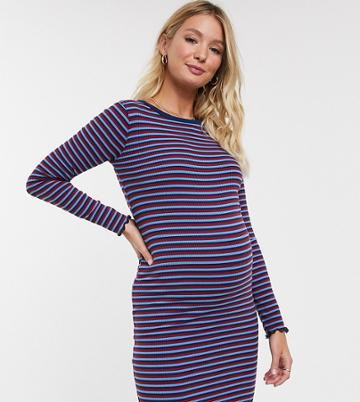 New Look Maternity Rib Midi Dress In Blue Stripe