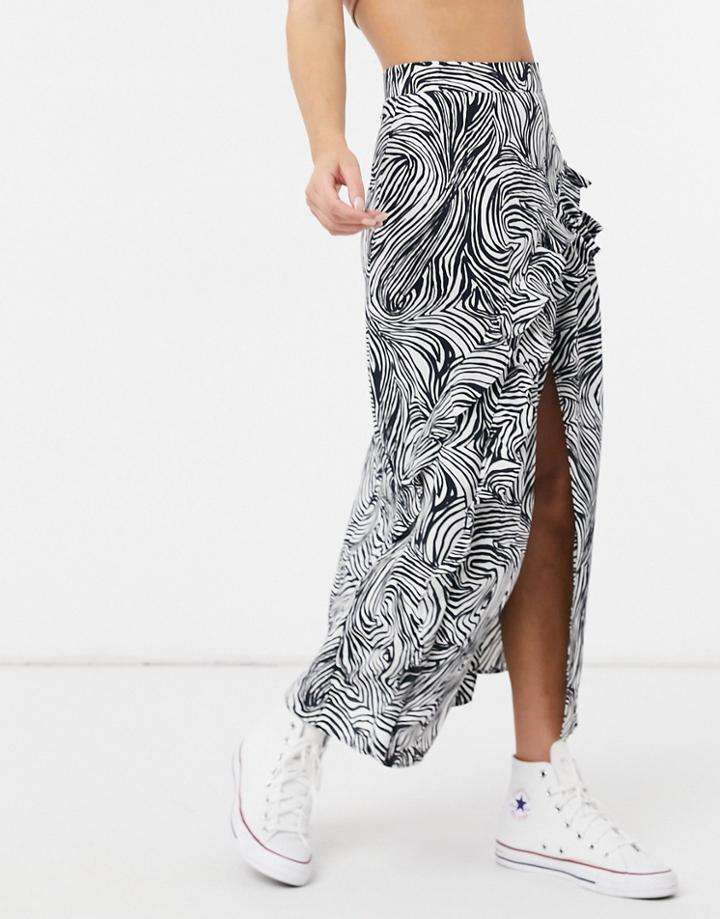 Topshop Midaxi Skirt With Ruffle Detail In Zebra Print-multi