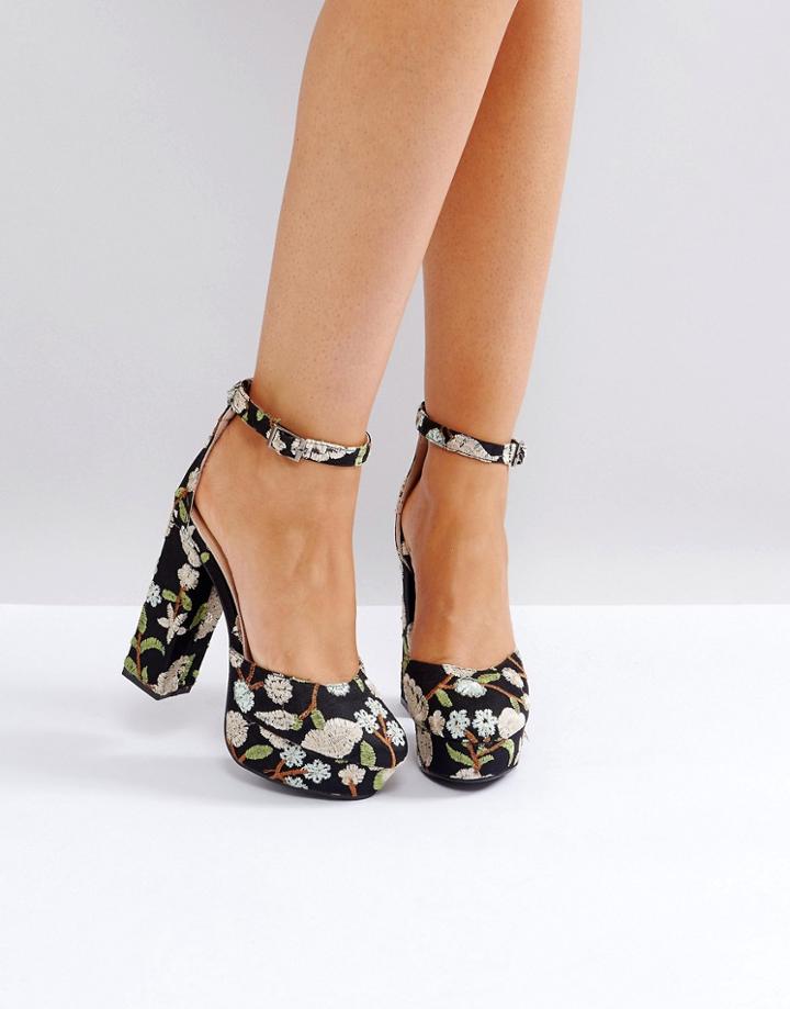 Public Desire Ultra Black Embroidered Platform Heeled Shoes - Multi
