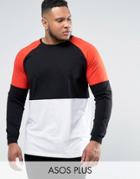 Asos Plus Longline Long Sleeve T-shirt With Color Blocking - Black