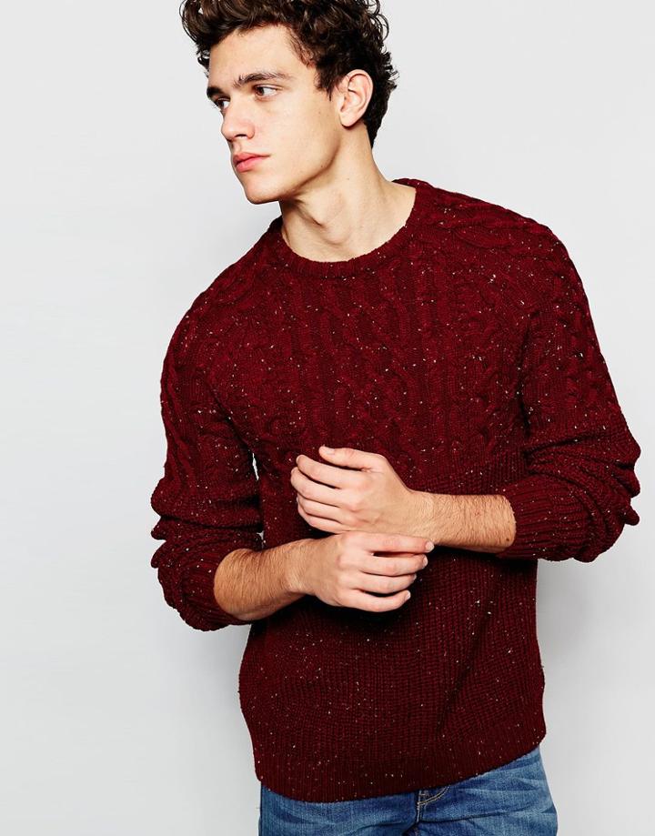 Asos Cable Knit Sweater With Nepp - Burgundy