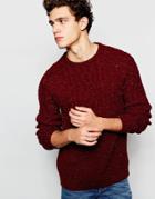Asos Cable Knit Sweater With Nepp - Burgundy