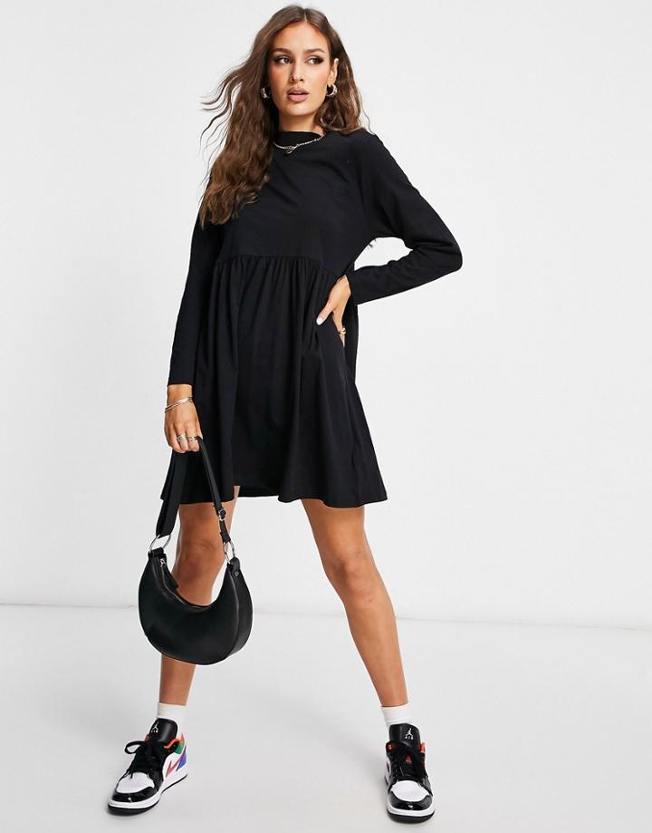 Brave Soul Lizzie High Neck Smock Dress In Black