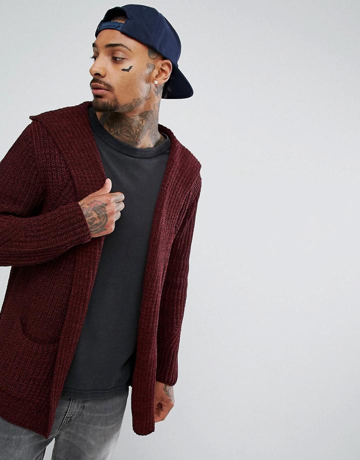 Asos Ultimate Knitted Cardigan With Hood In Burgundy - Red
