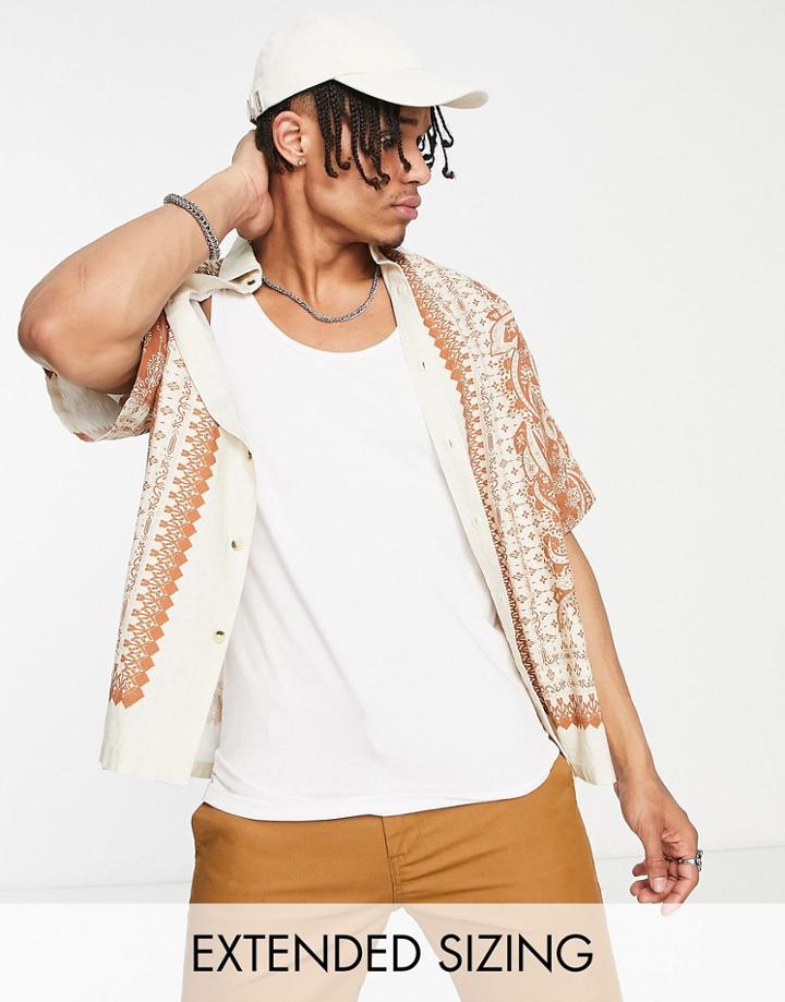 Asos Design Boxy Oversized Shirt With Paisley Print-neutral