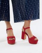 Bershka Red Knot Front Platform Sandals - Red