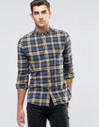 Asos Skinny Shirt With Camel Plaid Check In Long Sleeve - Tan
