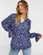In The Style X Jac Jossa Ruffle Neck Smock Top In Navy Floral-multi