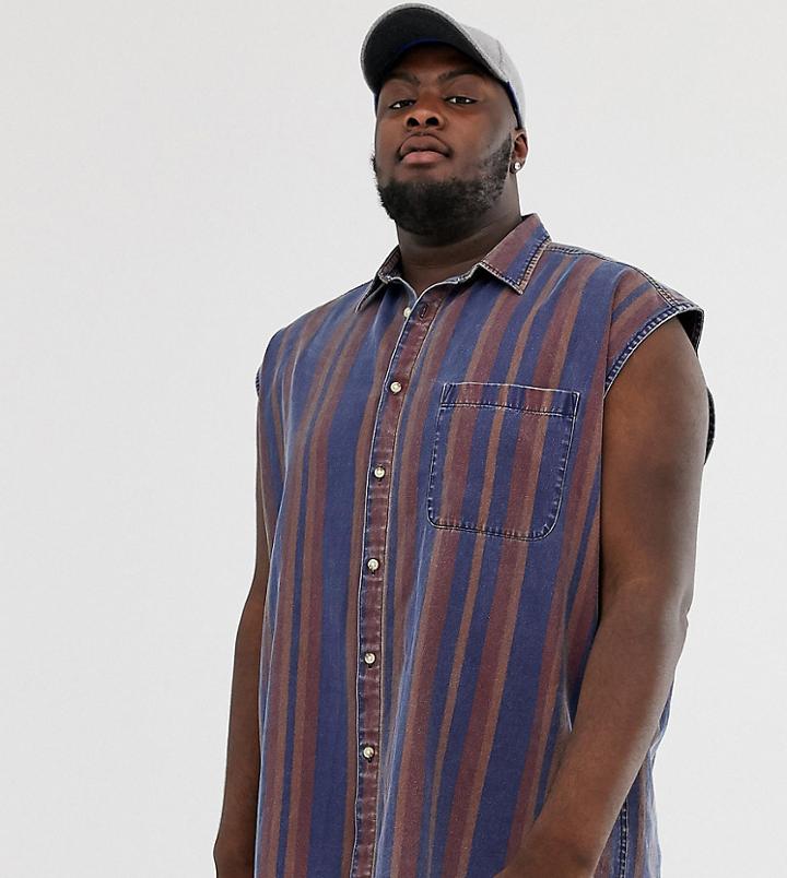 Asos Design Plus Oversized 90s Style Shirt In Denim Stripe-red