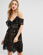 New Look Premium Cutwork Lace Cold Shoulder Dress - Black
