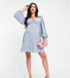 Glamorous Bloom Puff Sleeve Wrap Dress In Blue Spot Print-blues