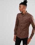 Asos Skinny Fit Shirt In Leopard Print - Brown