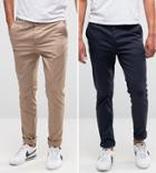 Asos 2 Pack Skinny Chinos In Navy & Stone Save - Multi