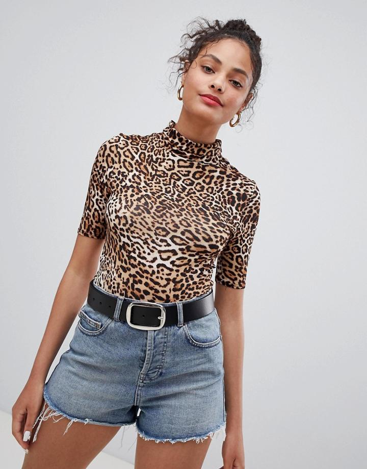 Nobody's Child High Neck Short Sleeved Body In Leopard - Multi