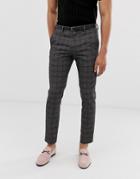 River Island Checked Smart Pants In Charcoal Gray - Gray