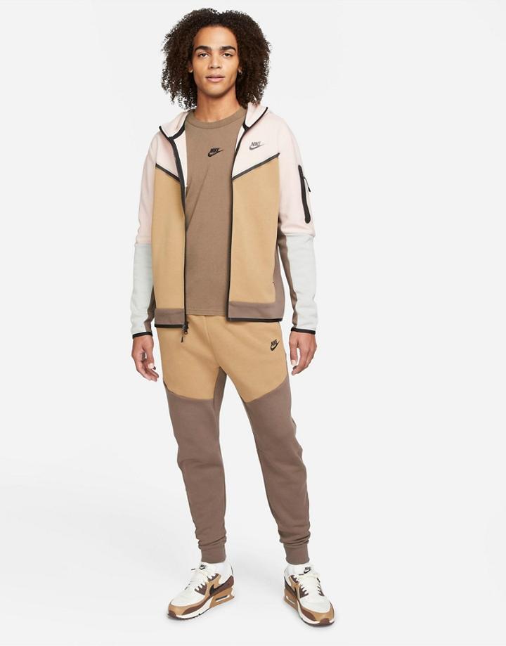Nike Tech Fleece Color Block Sweatpants In Light Brown/gray