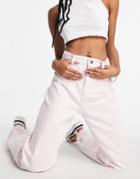Bershka Dad Wide Leg Twill Pants In Pale Pink