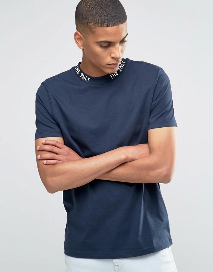 Asos T-shirt With Printed Turtle Neck In Navy - Navy