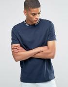 Asos T-shirt With Printed Turtle Neck In Navy - Navy