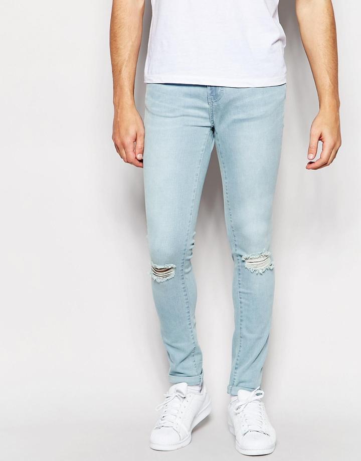 Waven Jeans Erling Spray On Super Skinny Fit Wave Blue Distressed Knee - Wave Blue