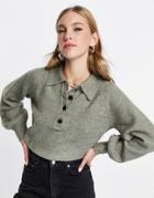 Y.a.s Knit Polo Neck Sweater In Green