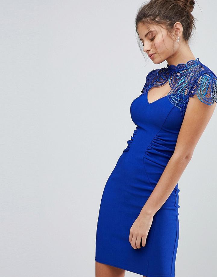 Lispy Bodycon Dress With Applique Detail - Blue