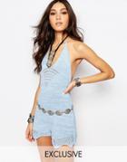 Rokoko Festival Knitted Romper With Frill Hem - Pastel Blue