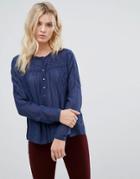 Pepe Jeans Bete Embroidered Yolk Blouse - Blue