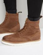 Frank Wright Brogue Boots In Tan Suede - Tan