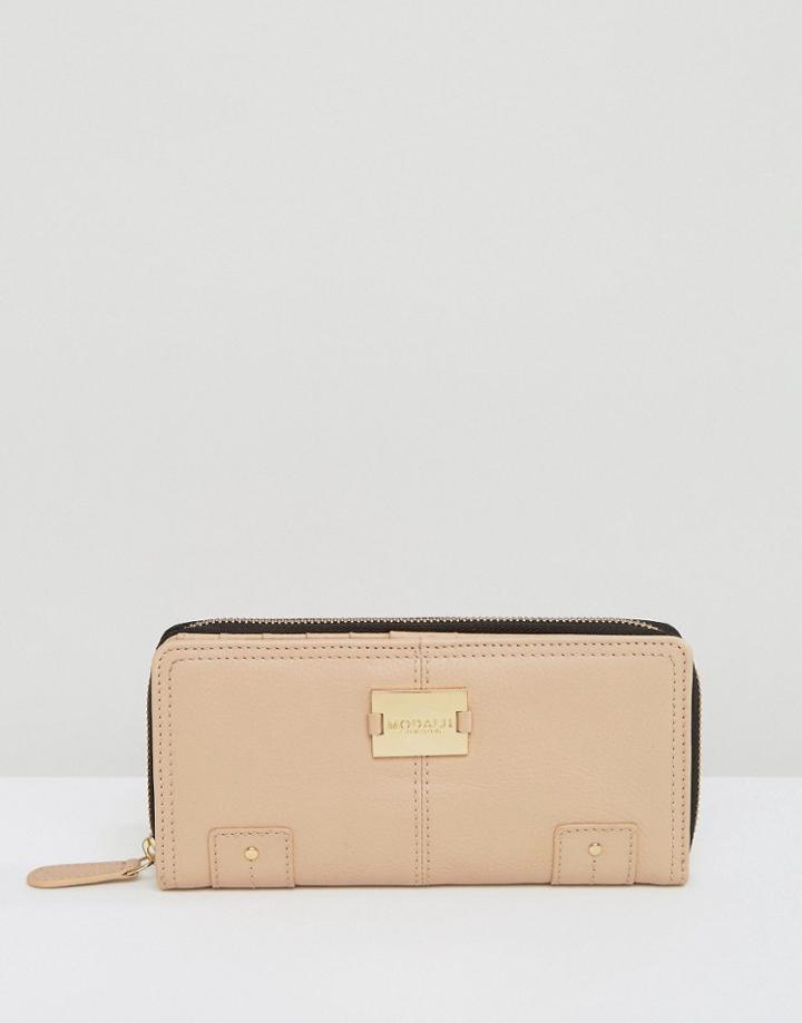 Modalu Leather Zip Around Purse - Beige