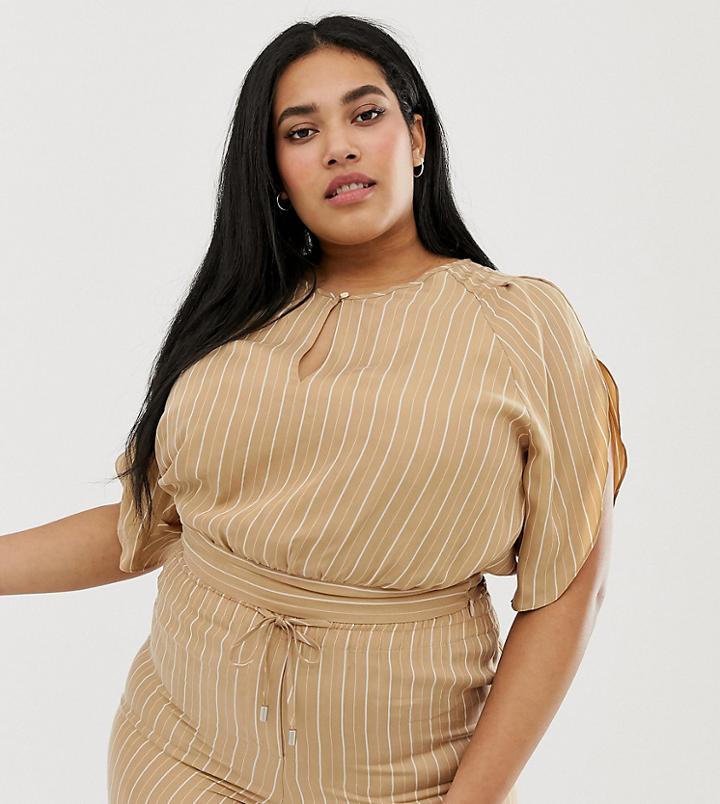 Current Air Plus Stripe Cropped Blouse-brown