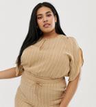 Current Air Plus Stripe Cropped Blouse-brown