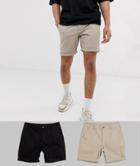 Asos Design 2 Pack Slim Chino Shorts In Beige & Black Save - Multi