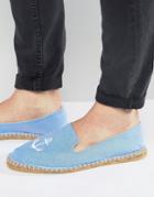 Asos Espadrilles In Blue Chambray With Anchor Embroidery - Blue