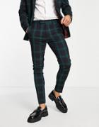 Asos Design Super Skinny Suit Pants In Dark Green And Black Tartan
