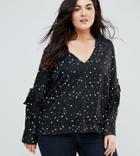 Influence Plus Star Print Flare Sleeve Top - White
