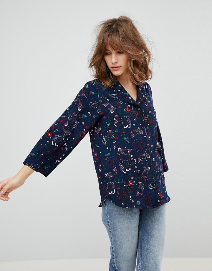 Monki Koi Carp Eastern Blouse - Blue