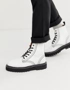Asos Design Lace Up Brogue Boots In White Leather With Black Chunky Sole - White